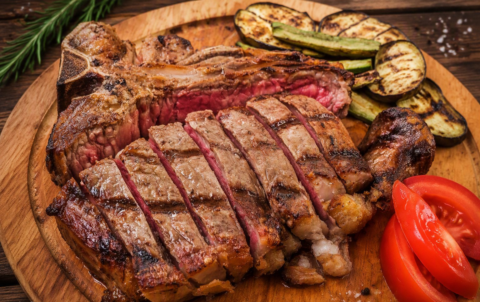 Bistecca alla fiorentina al taglio sul tagliere